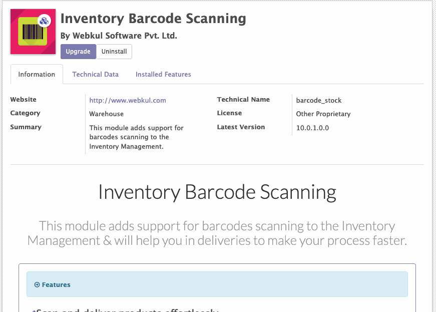 Odoo Inventory Barcode Scanning Module