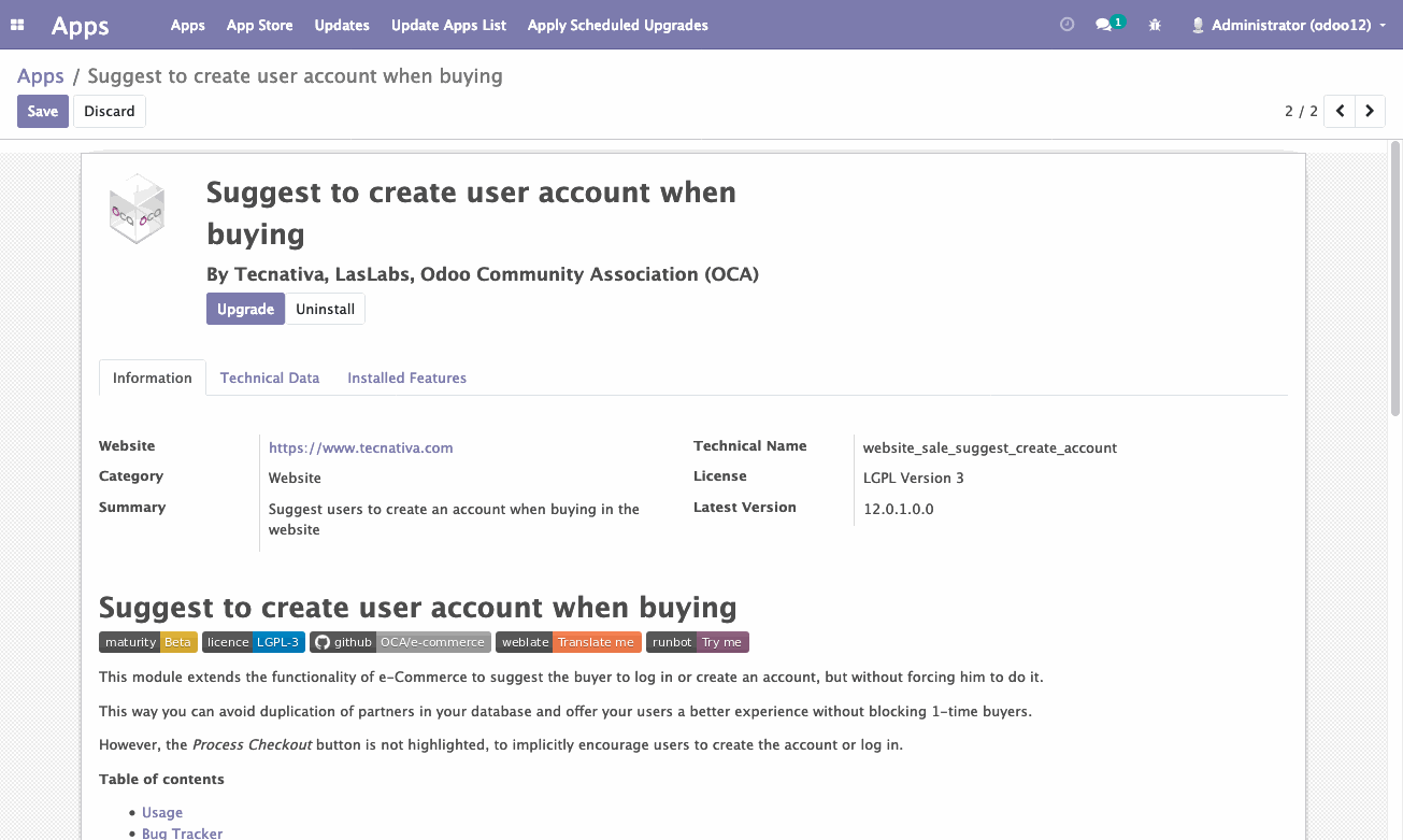 安裝「 Suggest to create user account when buying 」